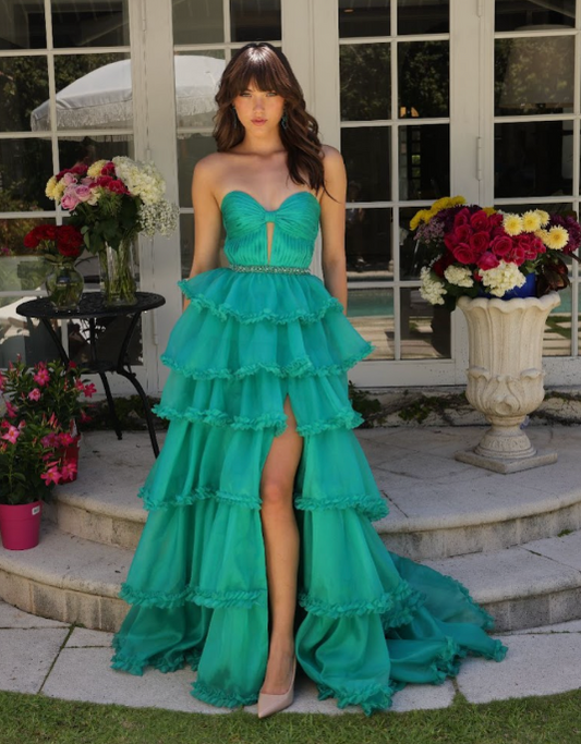 Prom Dresses Long Ruffle Tiered A Line Formal Prom Dress Hunter