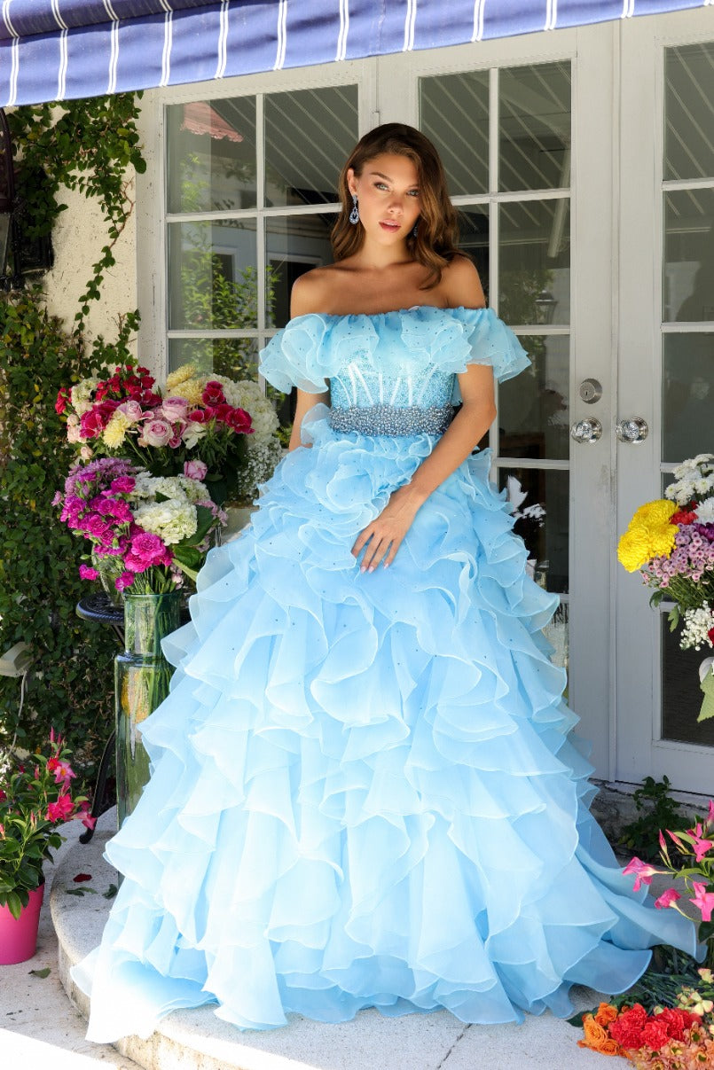 Prom Dresses Long Formal Ball Gown Ruffle Prom Dress Light Blue