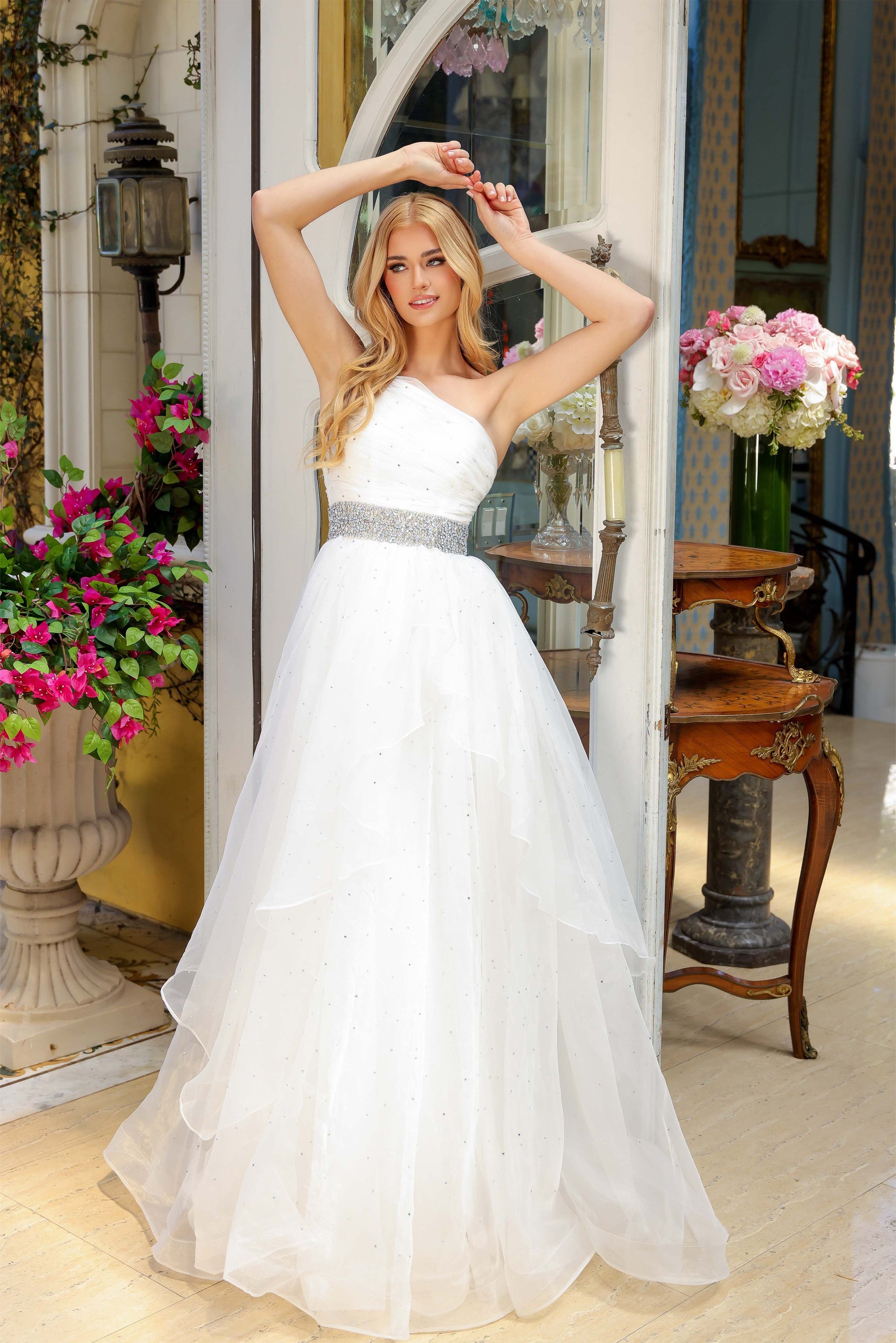 Ava Presley 29534 Long Beaded Ruffle Wedding Dress