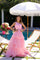 Prom Dresses Pleated A Line Beaded Long Formal Teired Prom Dress Light Pink