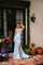 Prom Dresses Beaded Long Ruffle Prom A Line Formal Dress Light Blue/Off White
