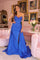 Prom Dresses Pleated Long Beaded Formal Detachable Overskirt Prom Dress Royal