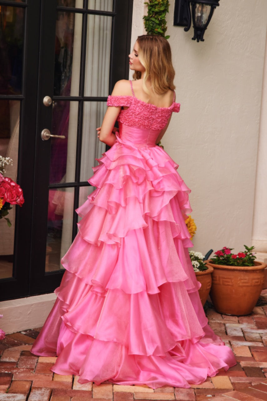 Prom Dresses Long Ruffle A Line Prom Slit Formal Dress Bubble Gum