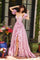 Prom Dresses A Line Long Formal Ruffle Slit Corset Prom Dress White/Pink