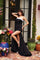 Prom Dresses Long Formal Beaded Ruffle Slit Dress White/Black