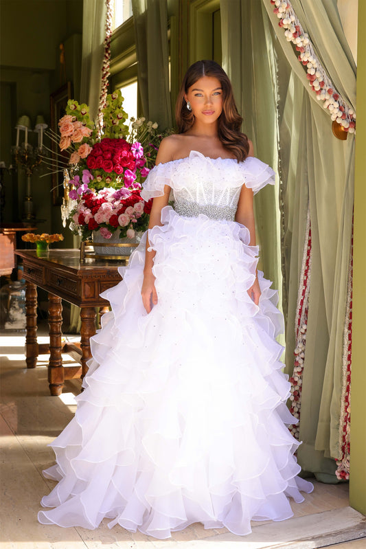 Wedding Dresses Bridal Long Ruffle Wedding Dress  White