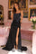 Prom Dresses Long Formal Beaded Corset Slit Prom Dress Black