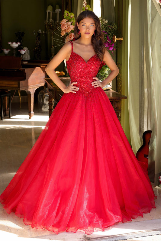 Prom Dresses Long Ball Gown Beaded Prom Dress Red