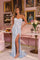 Prom Dresses Fitted Long Formal Beaded Sequin Slit Prom Dress Blue