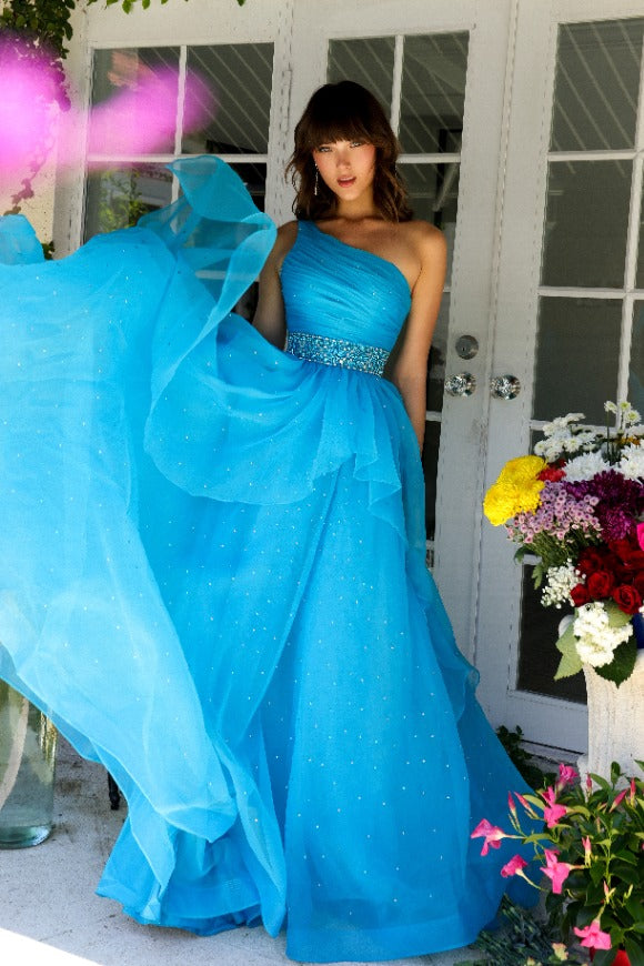 Prom Dresses A Line Long Beaded Ruched Ruffle Formal Prom Dress Turquoise