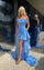 Prom Dresses Prom Pleated Long  Formal Slit Dress Sky Blue