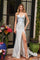Prom Dresses Beaded Coraset Long Formal Slit Prom Dress White/Light Blue