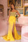 Prom Dresses Prom A Line Beaded Long Slit Ruched Formal Evening Dress  Yellow