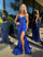 Prom Dresses Prom Long Fitted Slit Metallic Formal Dress Cobalt