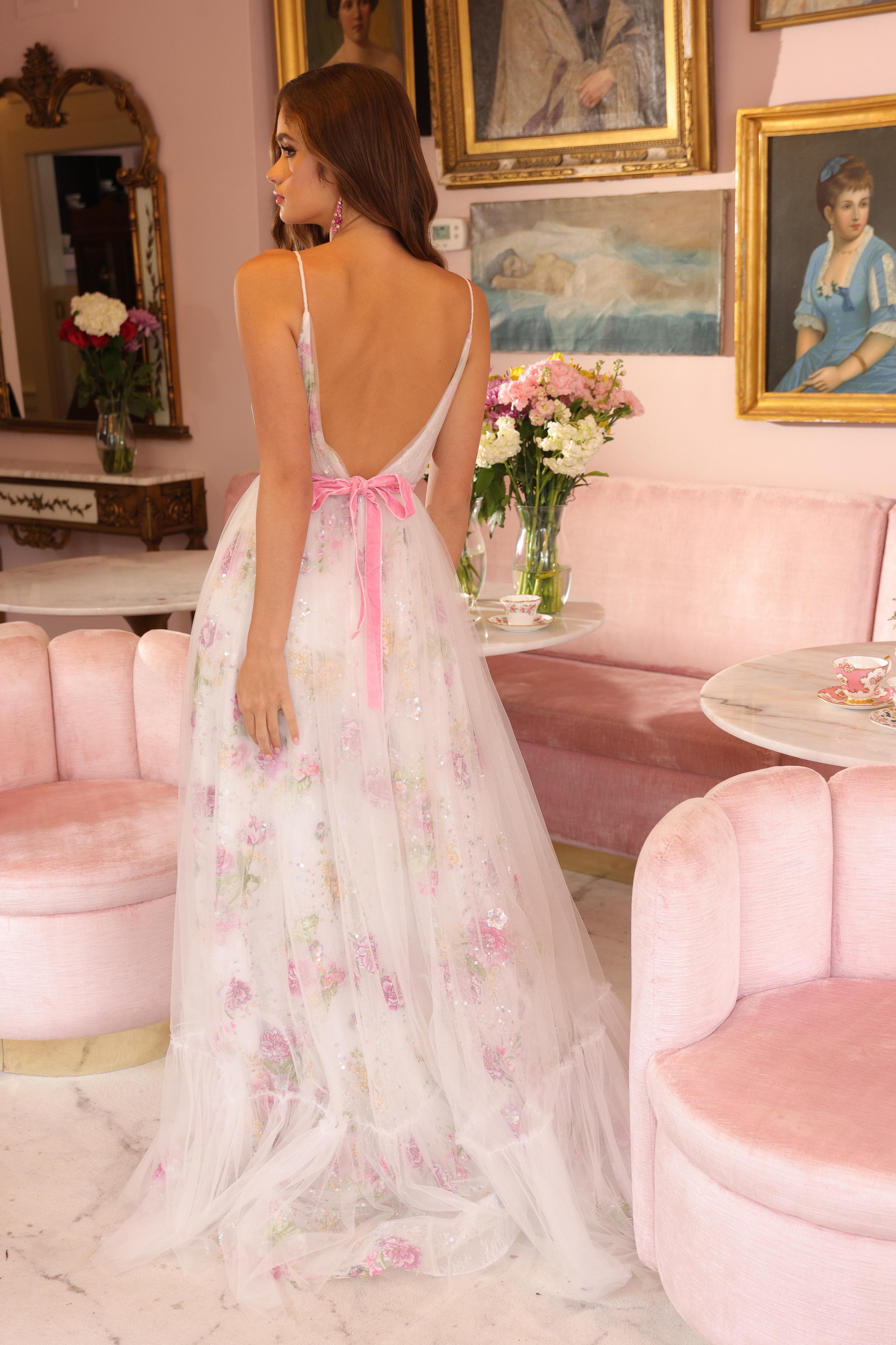 Prom Dresses Prom A Line Long Floral Sequin Formal Dress White Multi