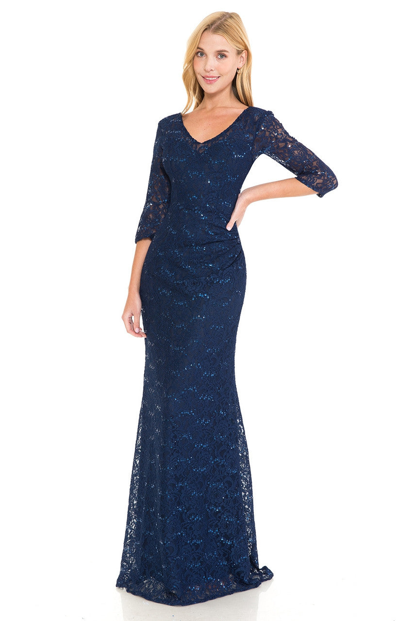 Mother of the Bride Dresses Long Formal Sequin Lace Mother of the Bride Dress Lenovia 5223 Navy Blue