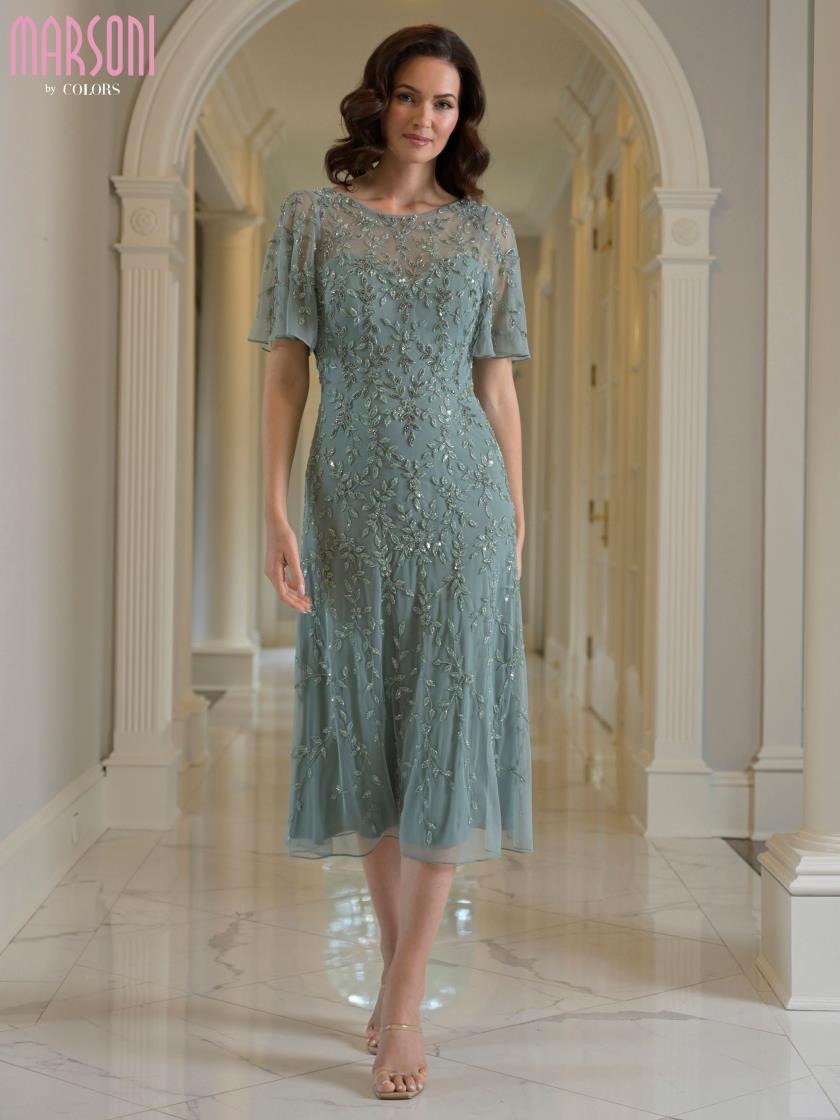 Marsoni MV1383 Mother of the Bride A Line Tea Length Dress