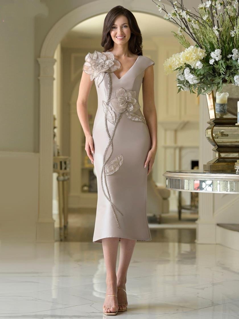 Mother of the Bride Dresses Fitted Mother of the Bride Midi Length Dress Taupe
