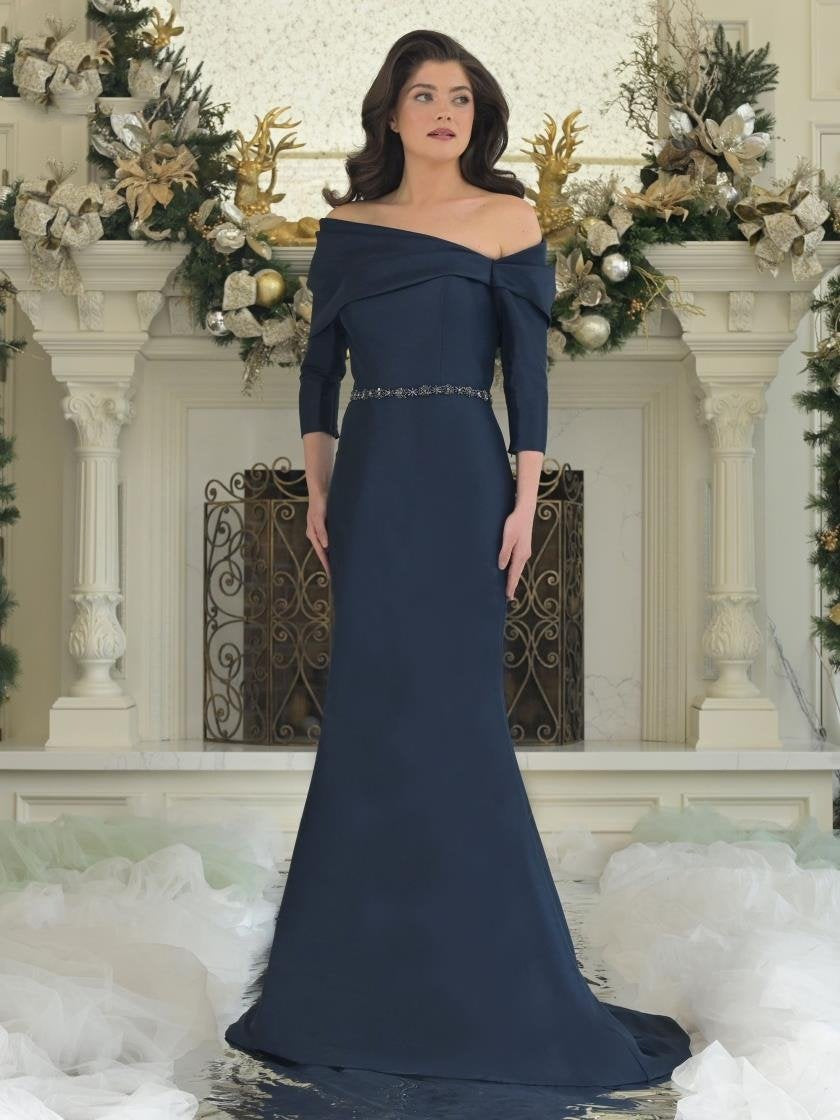 Mother of the Bride Dresses Beaded Long Formal Mother of the Bride Dress Navy