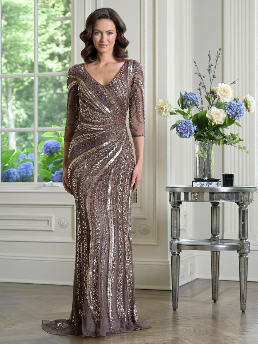 Mother of the Bride Dresses Long Beaded Formal Mother of the Bride Dress Mink