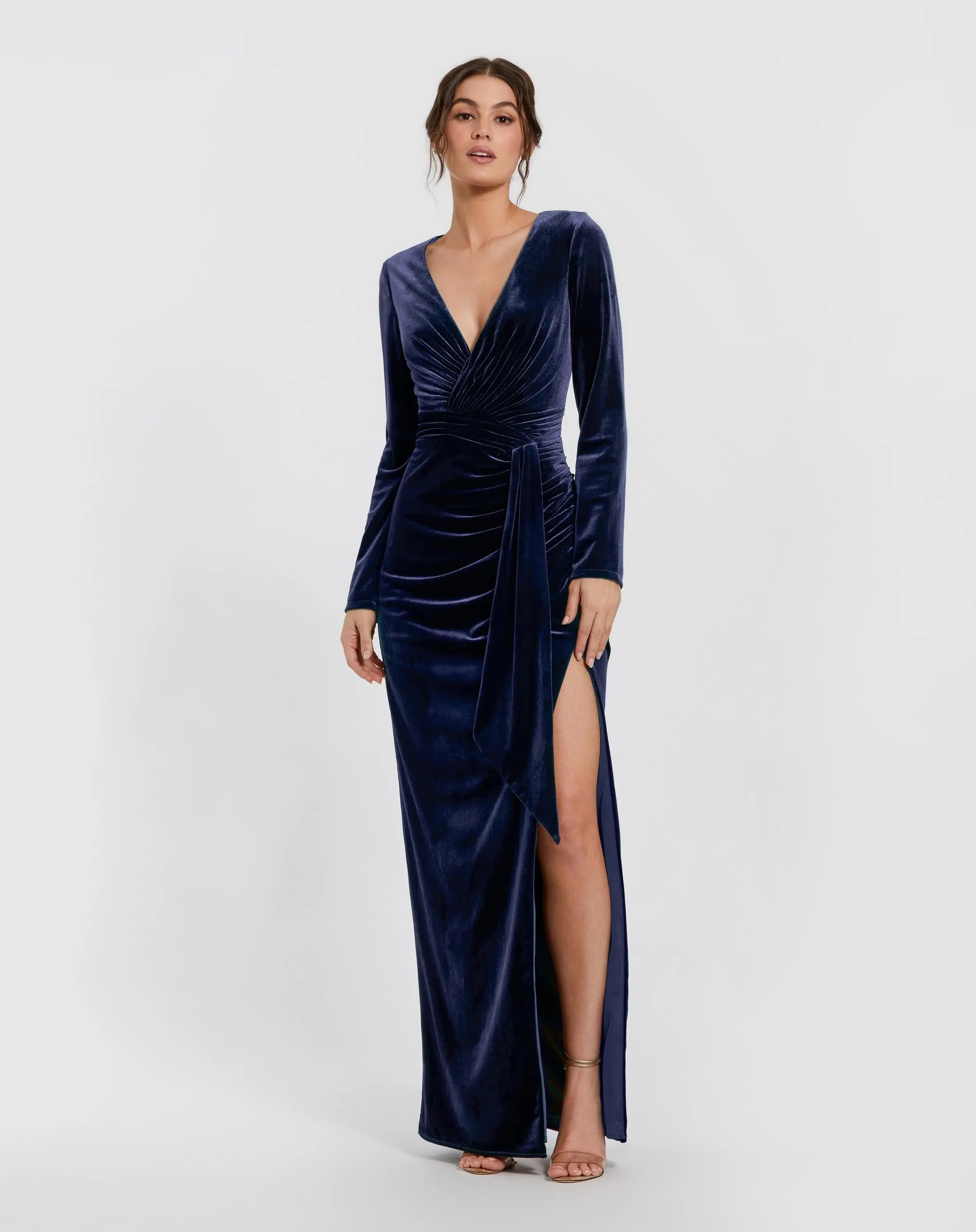 Formal Dresses Long Sleeve Formal Fitted Velvet Evening Dress Cobalt