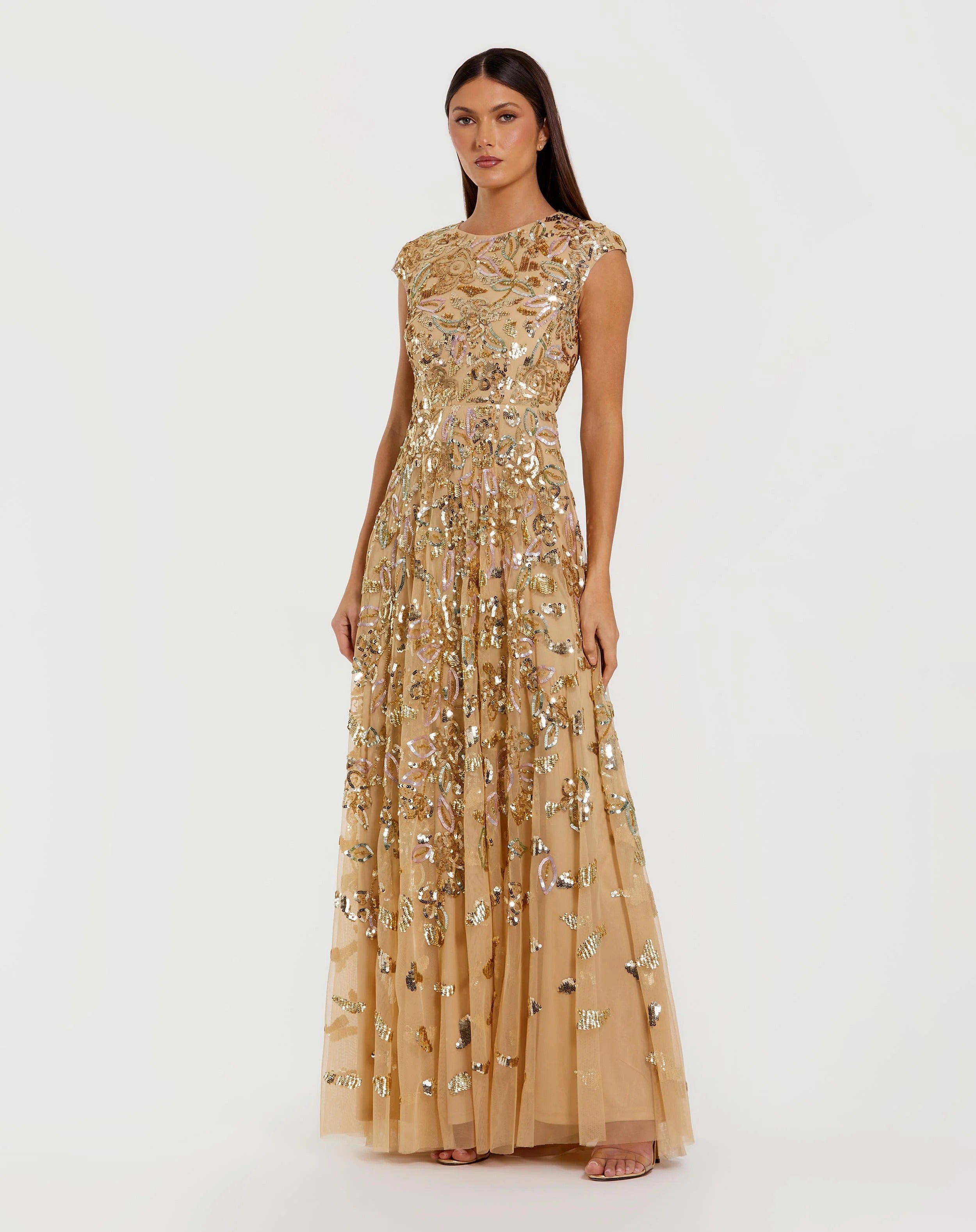 Formal Dresses Long Cap Sleve Formal Dress Gold Multi
