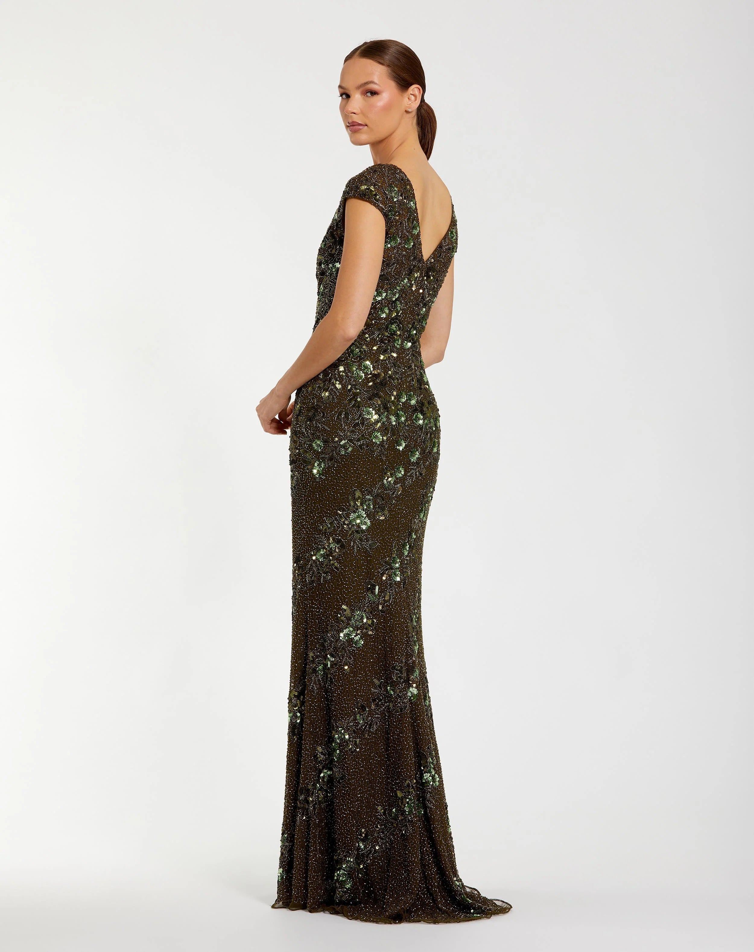 Formal Dresses Long Cap Sleeve Fitted Formal Dress Olive