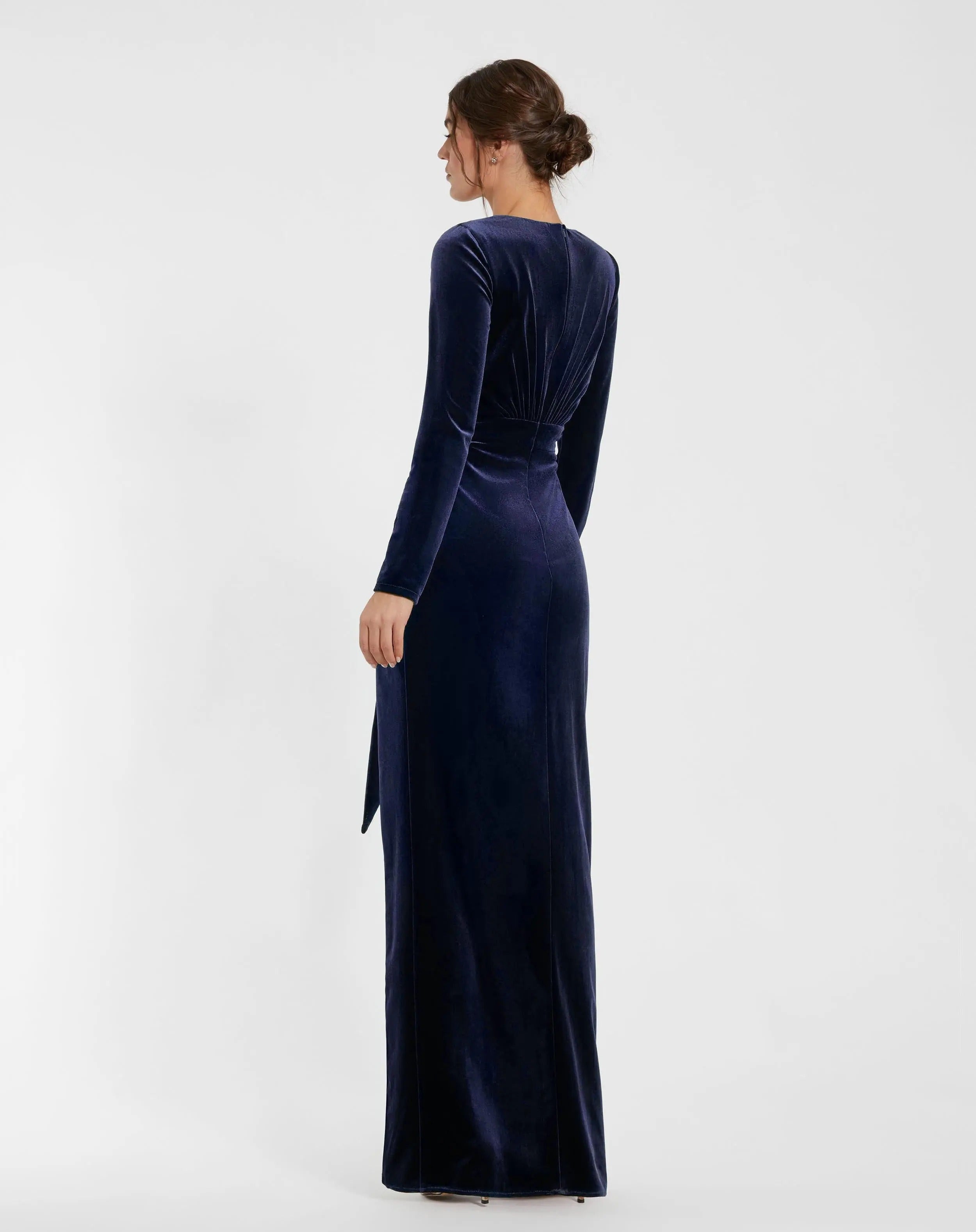 Formal Dresses Long Sleeve Formal Fitted Velvet Evening Dress Cobalt