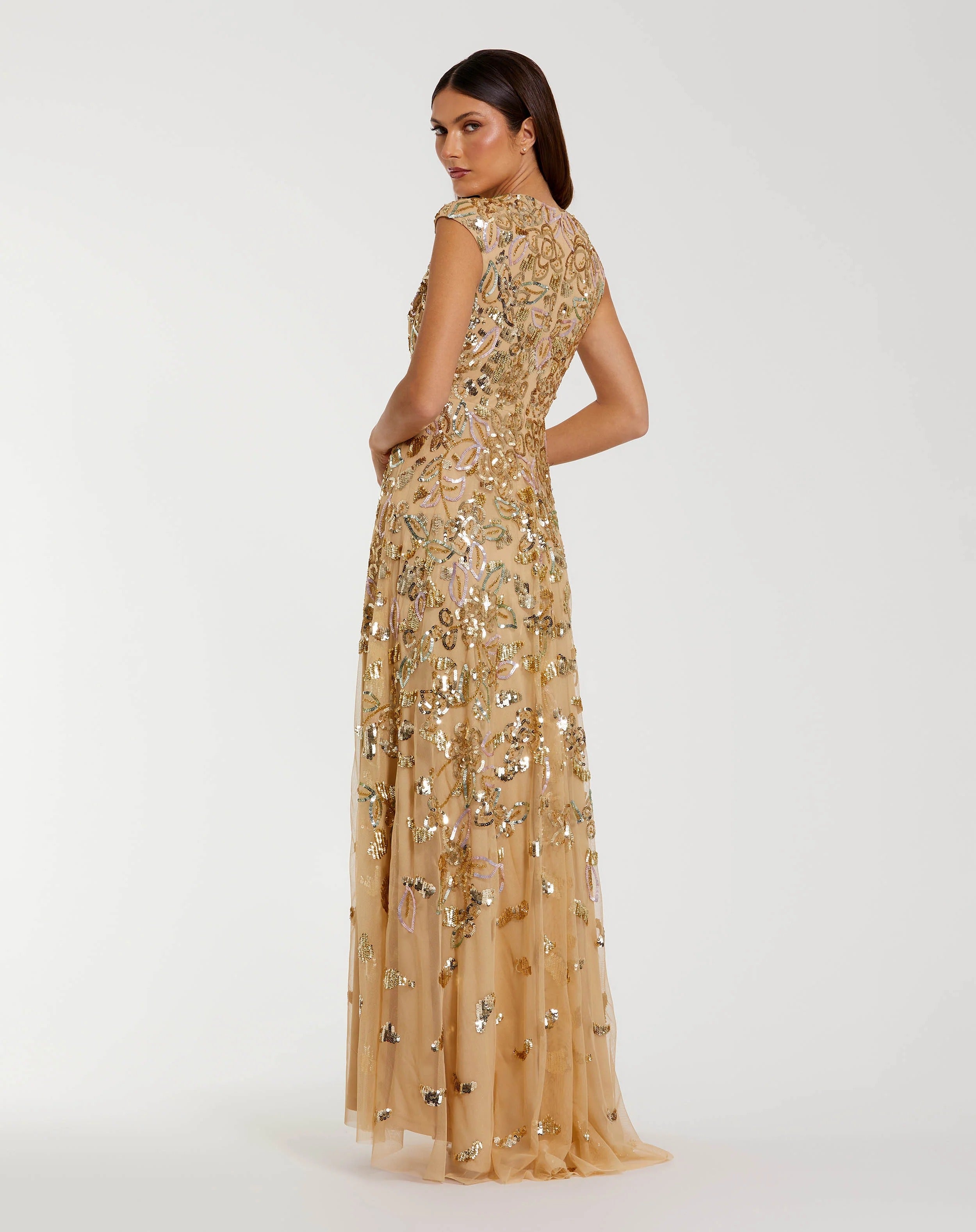 Formal Dresses Long Cap Sleve Formal Dress Gold Multi