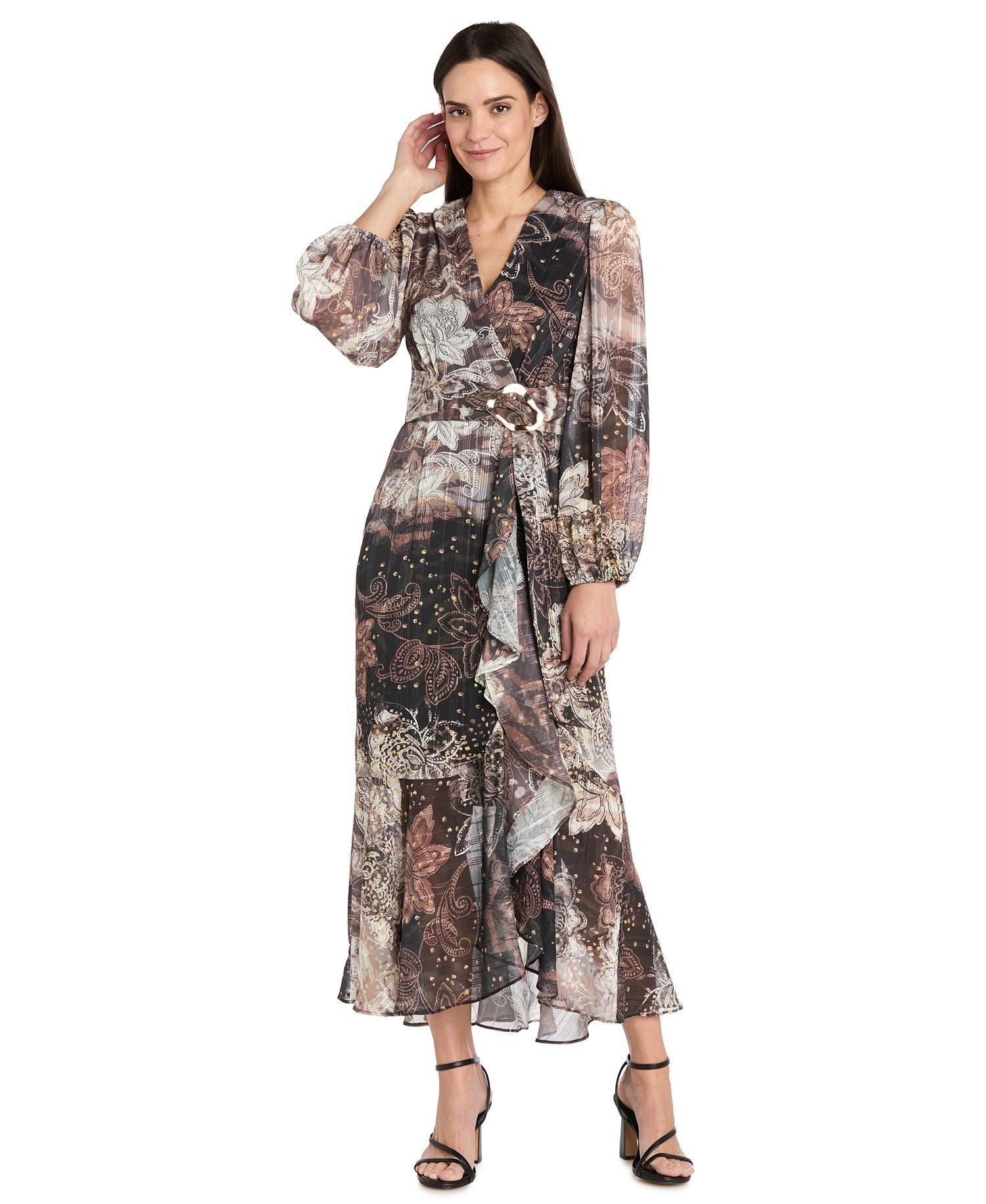 R&M Richards 4176 Floral Midi Cocktail Dress