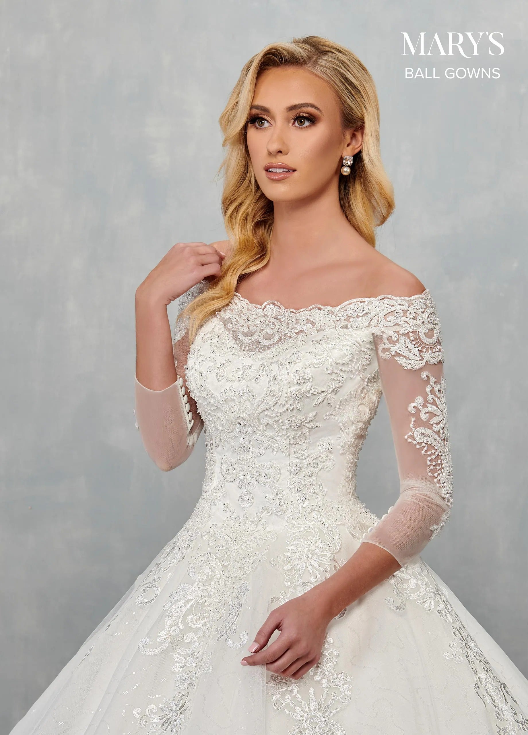 Ivory Off-the-Shoulder Floor-Length Glitter Tulle Wedding Ball Gown Rachel Allan MB6072 Rachel Allan MB6072