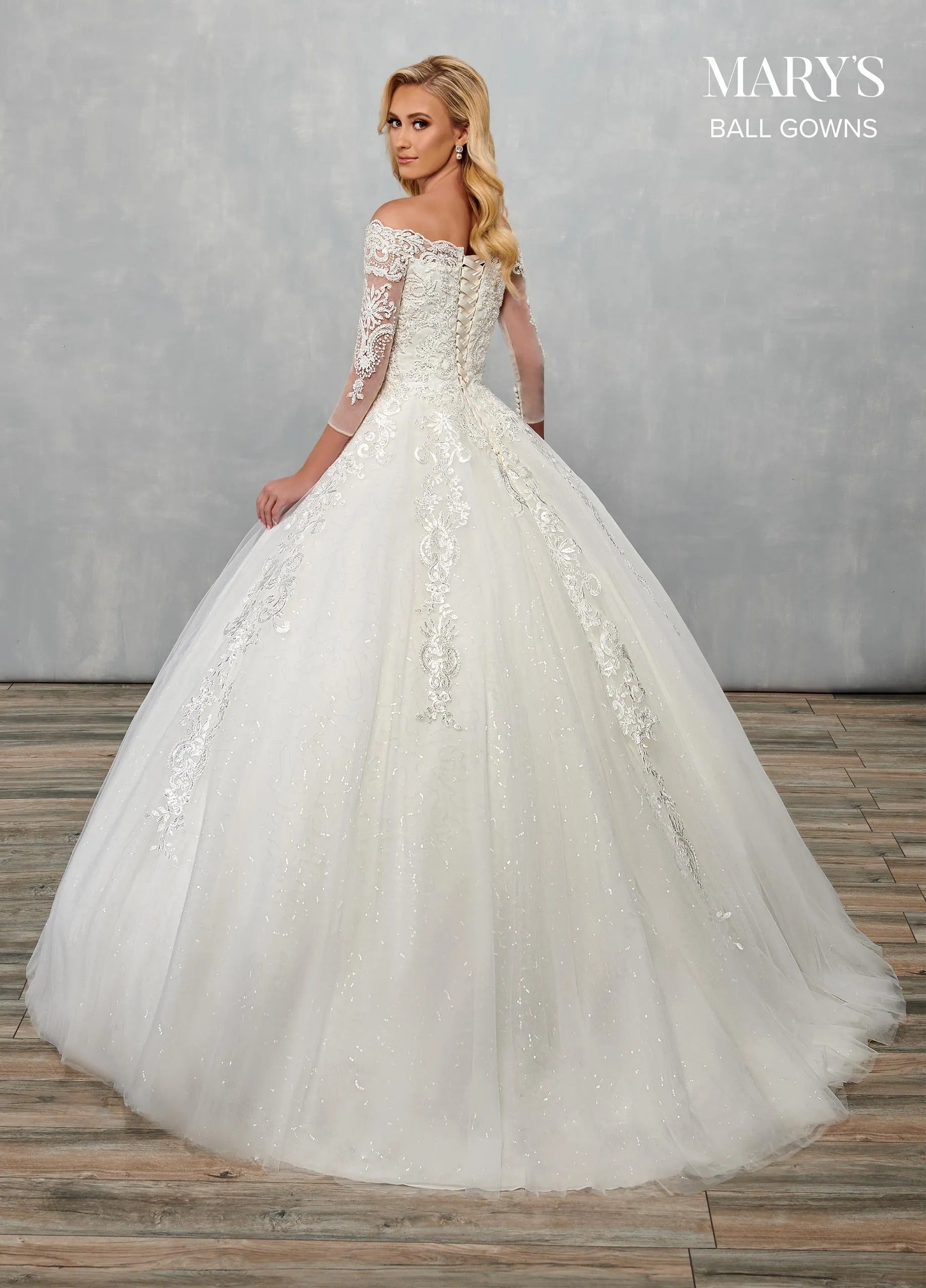 Ivory Off-the-Shoulder Floor-Length Glitter Tulle Wedding Ball Gown Rachel Allan MB6072 Rachel Allan MB6072