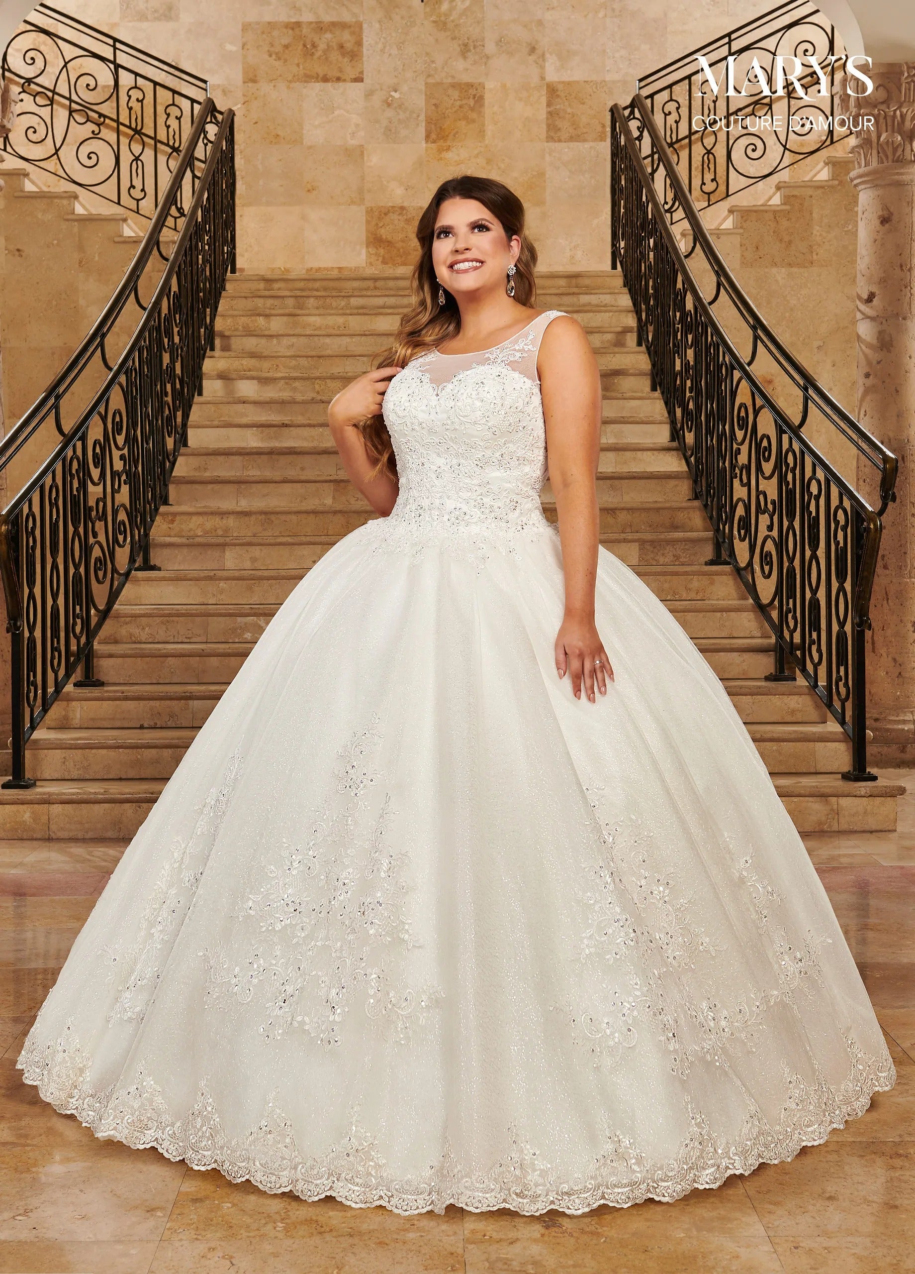 Ivory Illusion Sweetheart Floor-Length Sparkling Tulle Wedding Ball Gown with Detachable Royal Train Rachel Allan 6364