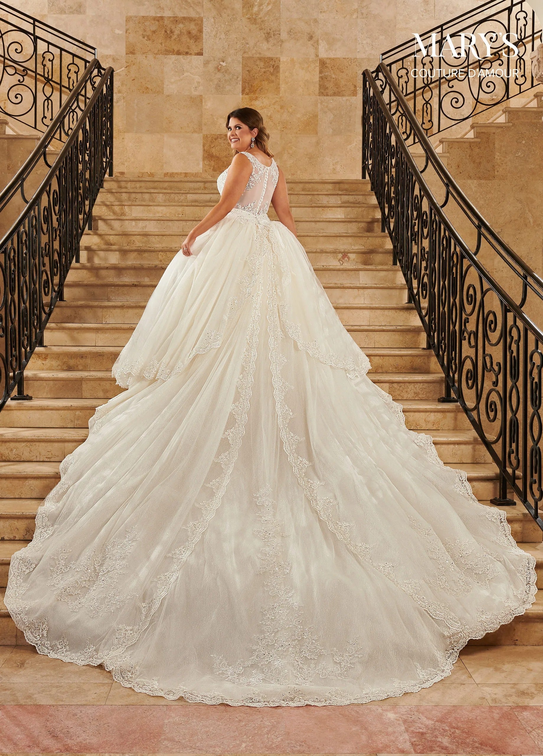 Ivory Illusion Sweetheart Floor-Length Sparkling Tulle Wedding Ball Gown with Detachable Royal Train Rachel Allan 6364