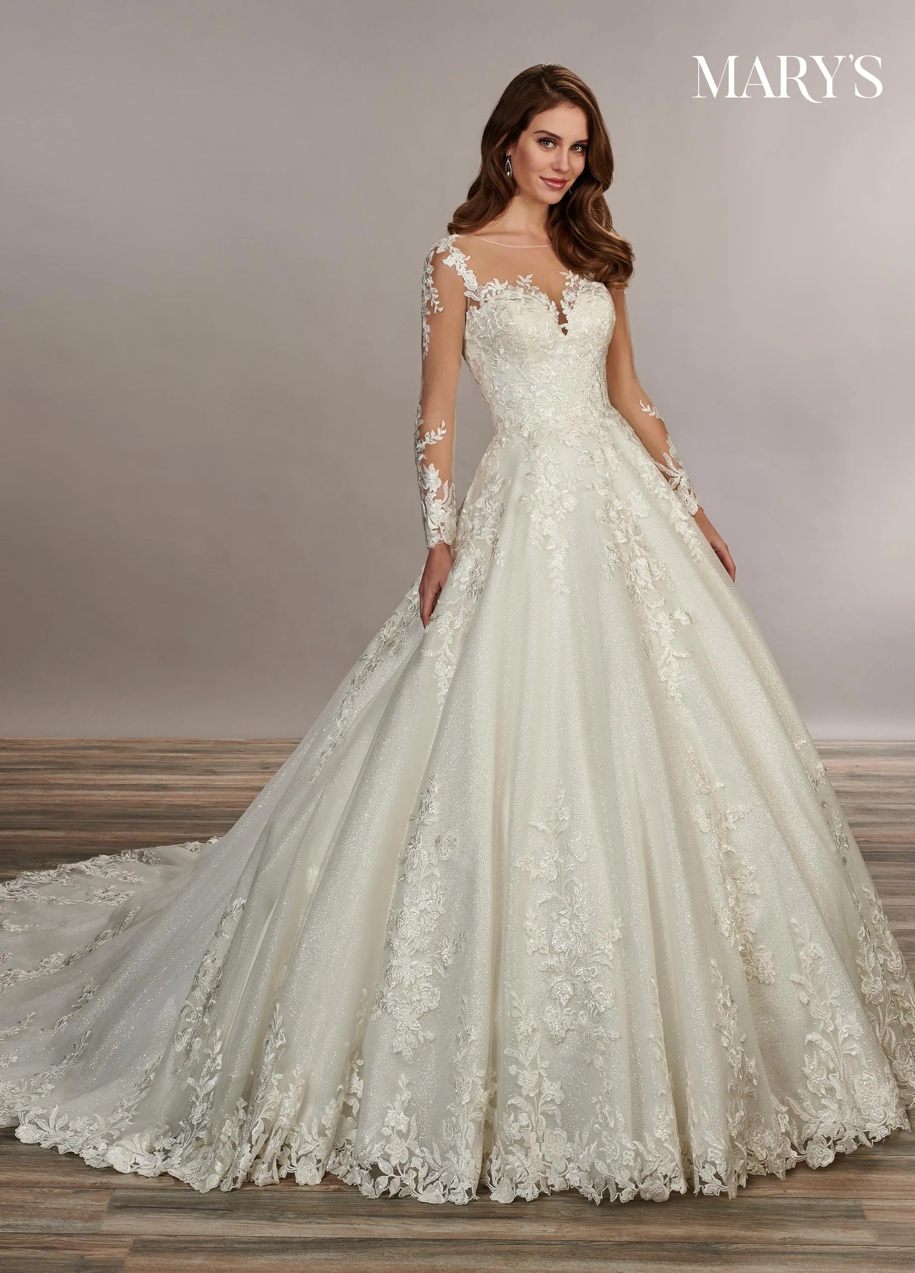 Ivory Nude Illusion Neck Floor-Length Tulle Bridal Ball Gown with Lace Appliqué Rachel Allan MB3079