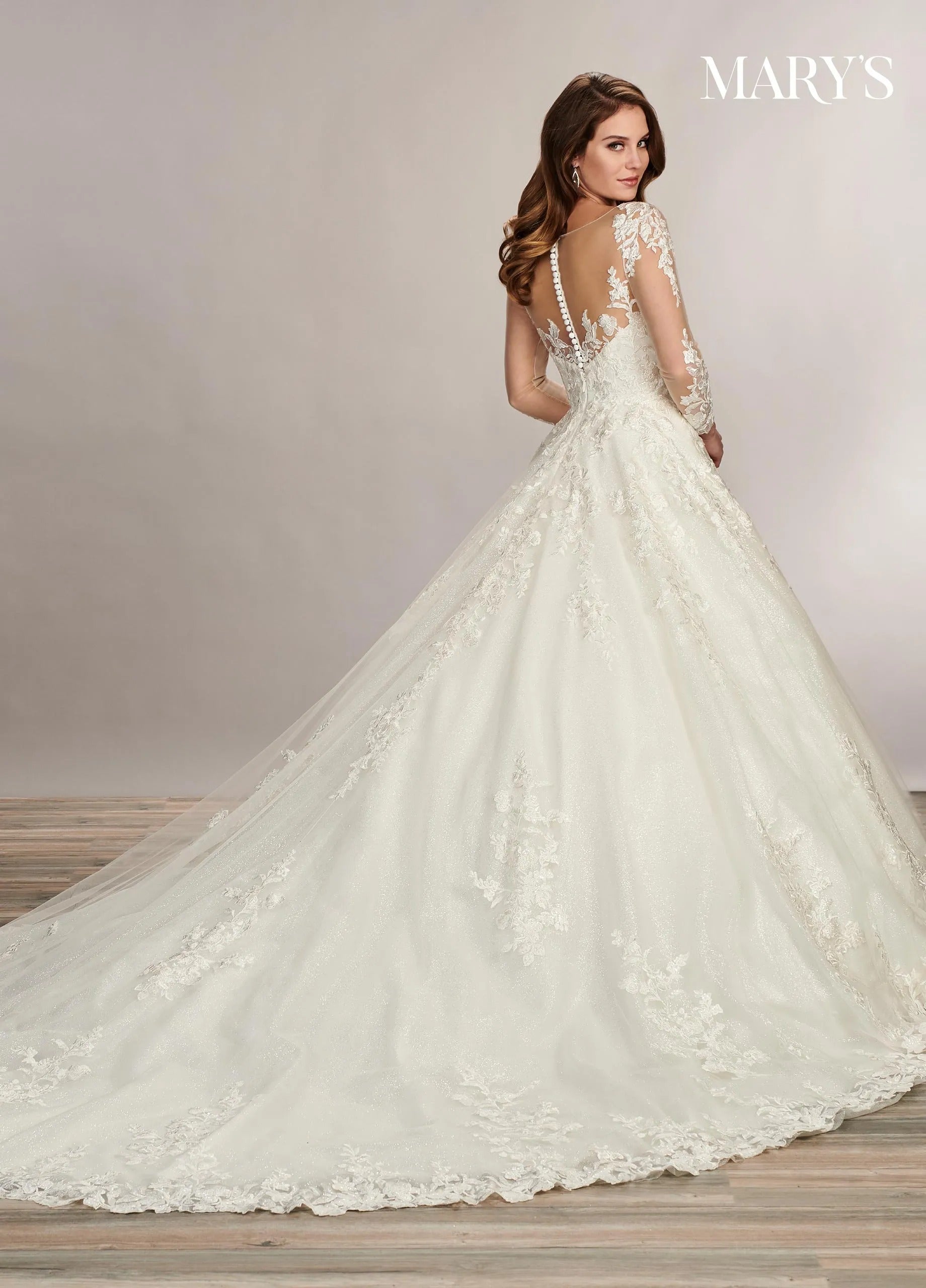 Ivory Nude Illusion Neck Floor-Length Tulle Bridal Ball Gown with Lace Appliqué Rachel Allan MB3079