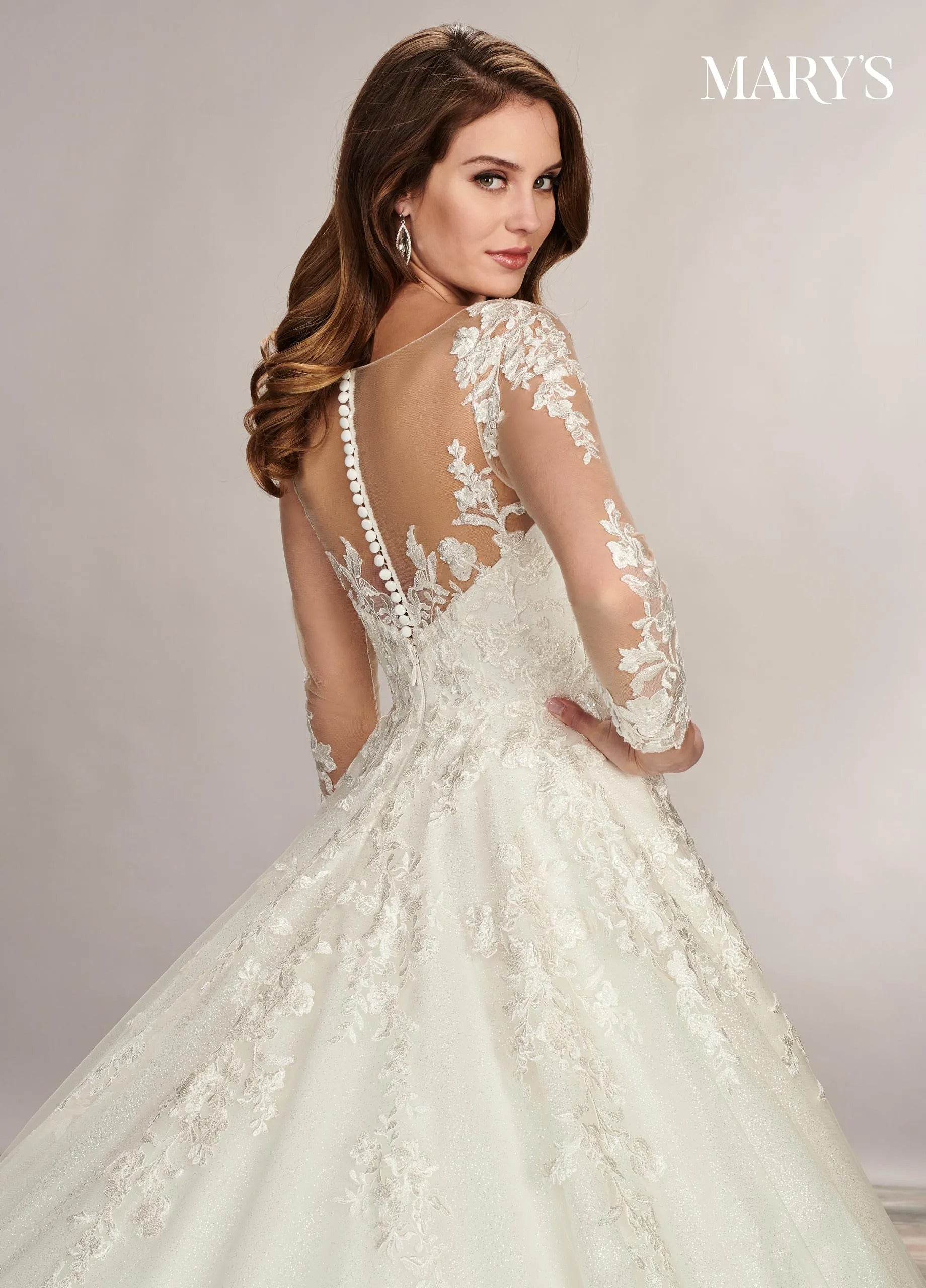 Ivory Nude Illusion Neck Floor-Length Tulle Bridal Ball Gown with Lace Appliqué Rachel Allan MB3079