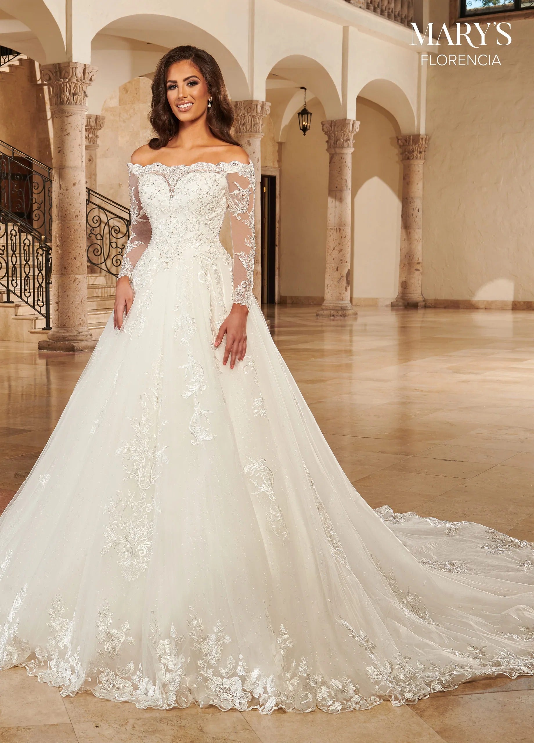 Ivory Off-the-Shoulder Floor-Length Tulle Bridal Ball Gown with Lace Appliqué Rachel Allan MB3144