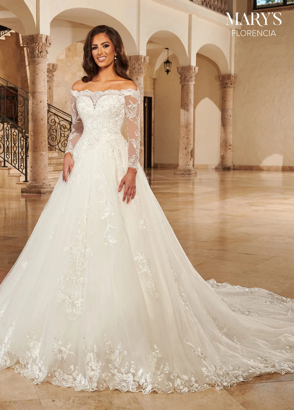 Off-the-Shoulder Floor-Length Tulle Bridal Ball Gown with Lace Appliqué Rachel Allan MB3144
