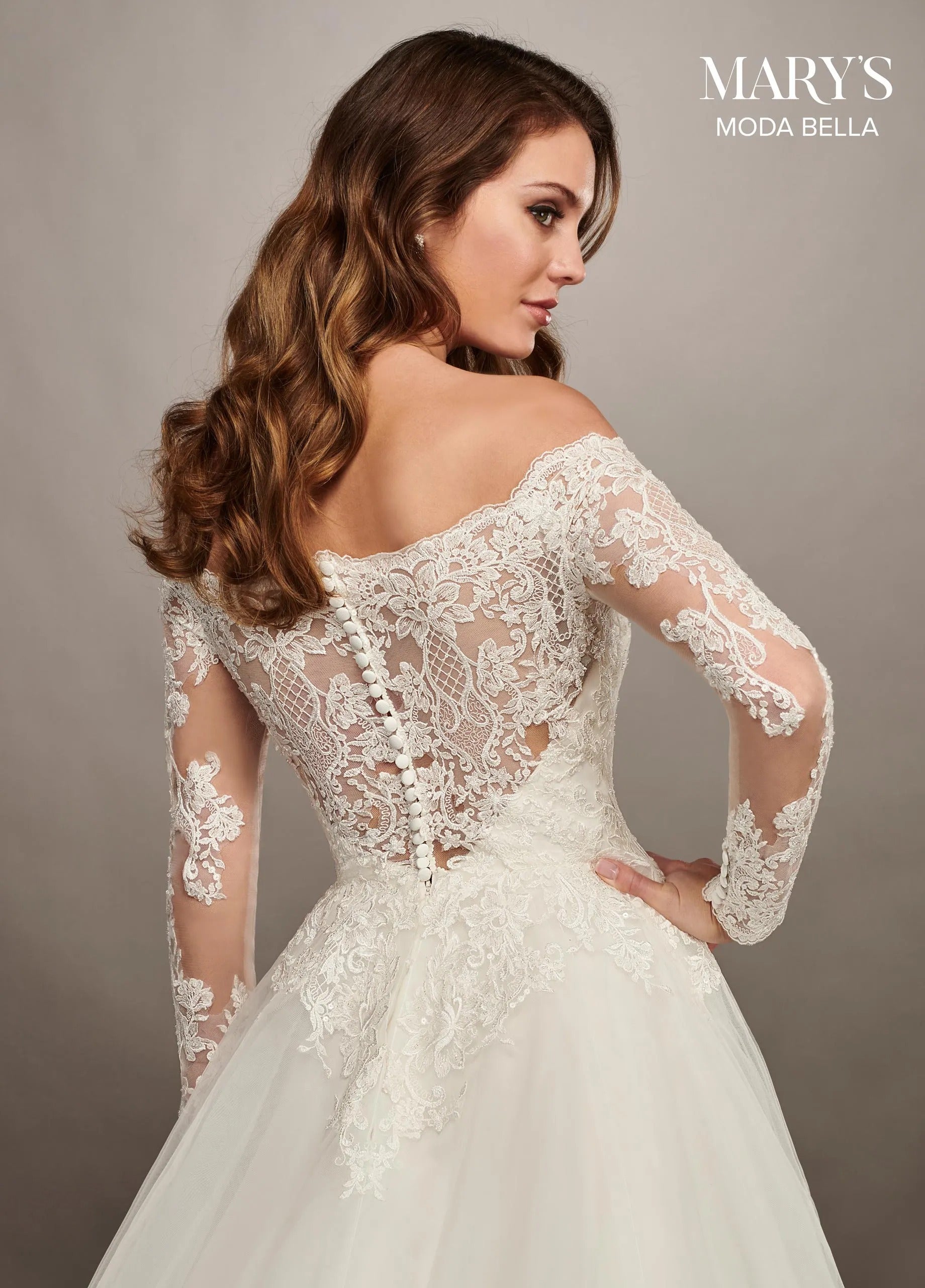 Ivory Off-the-Shoulder Floor-Length Tulle Bridal Ball Gown with Lace Bodice Rachel Allan MB2070