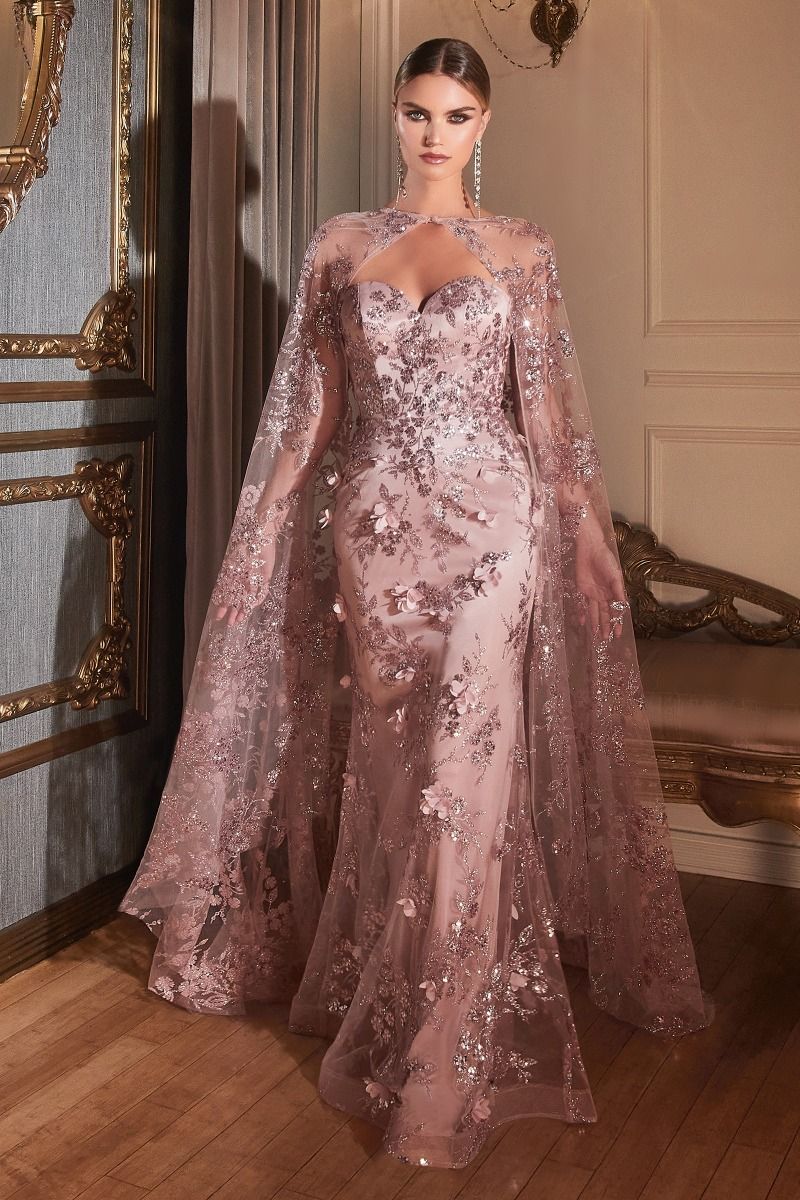 LaDivine CDJ834 Long Strapless Prom Dress in Rose