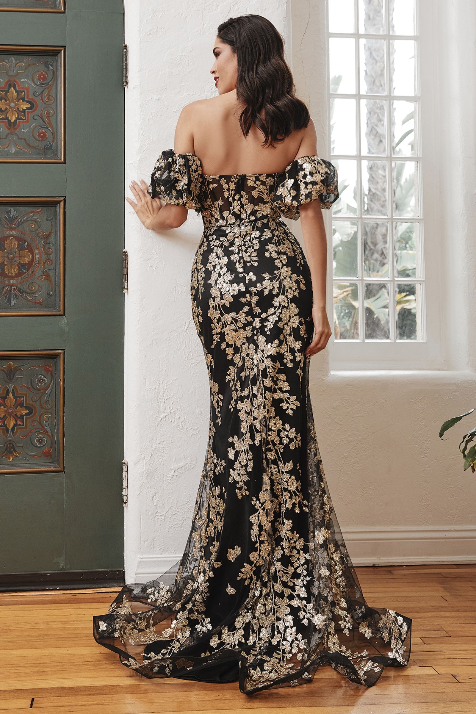 LaDivine J844 Long Formal Evening Gown in Black Gold