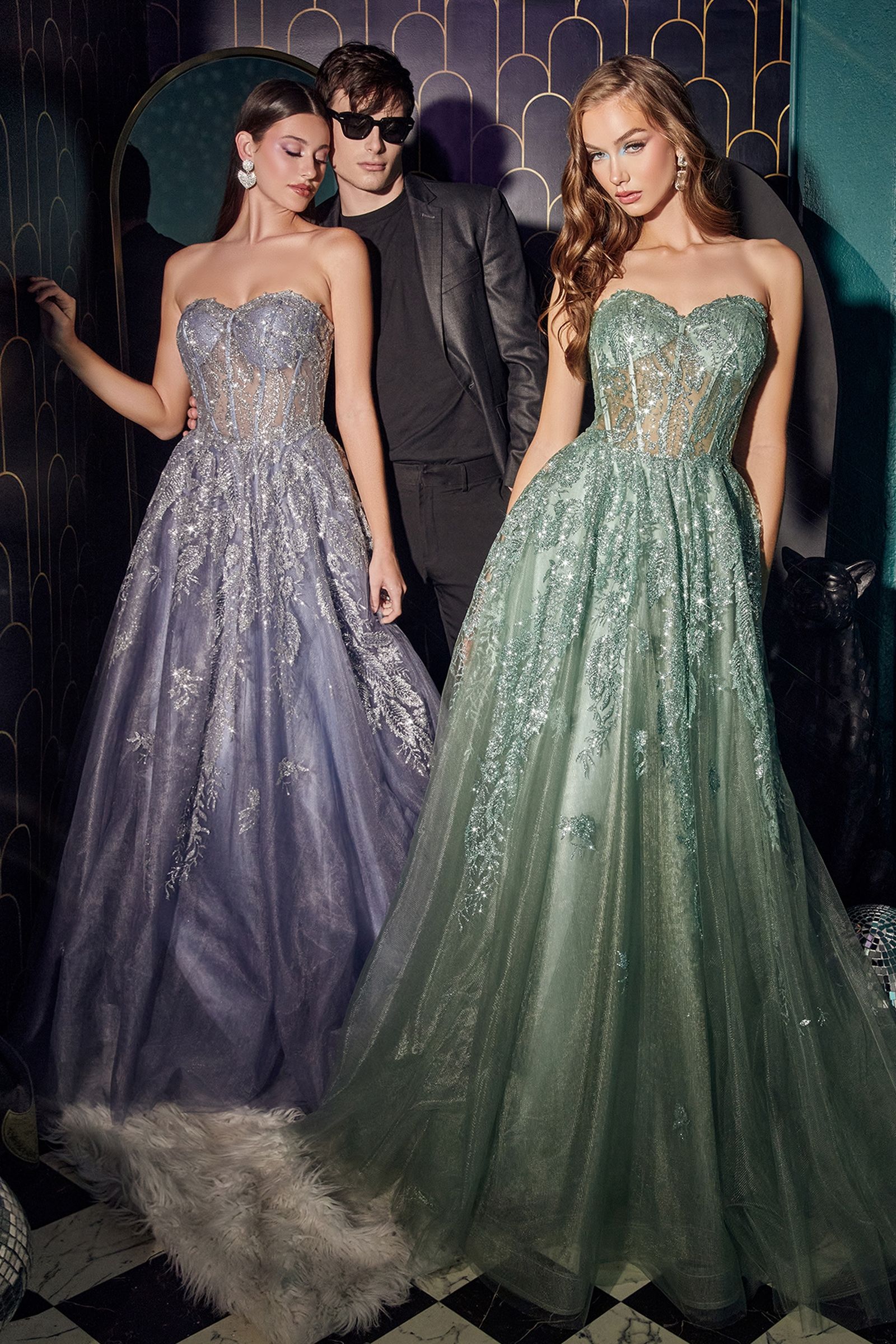 LaDivine J852 Strapless Long Prom Dress in Smoky Blue_Sage