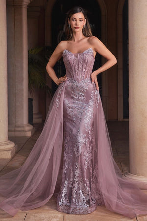 Long Formal Glitter Overskirt Prom Gown by LaDivine J858