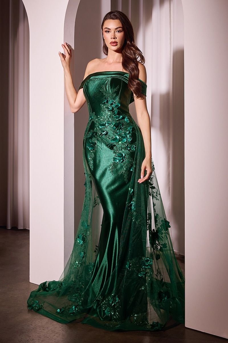LaDivine J876 Prom Long Formal Fitted Overskirt Dress
