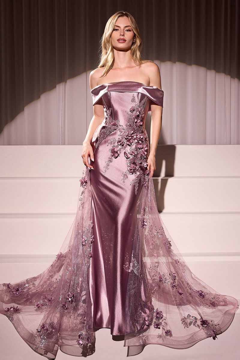LaDivine J876 Prom Long Formal Fitted Overskirt Dress