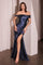 Prom Dresses Fitted Long Formal Slit Mermaid Prom Dress Navy