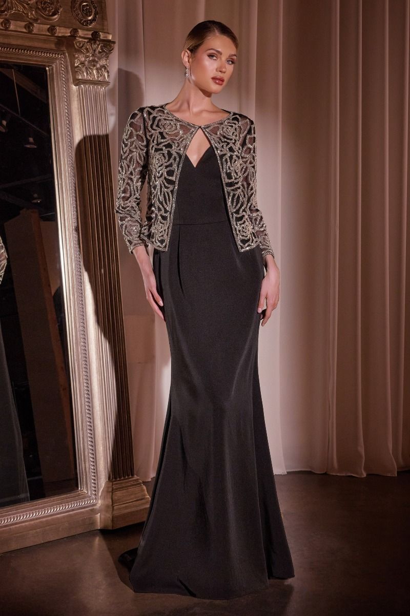 LaDivine J881 Long Evening Fitted Formal Bolero Dress