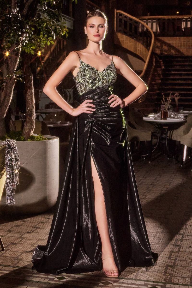 LaDivine J882 A Line Long Formal Slit Bolero Prom Dress