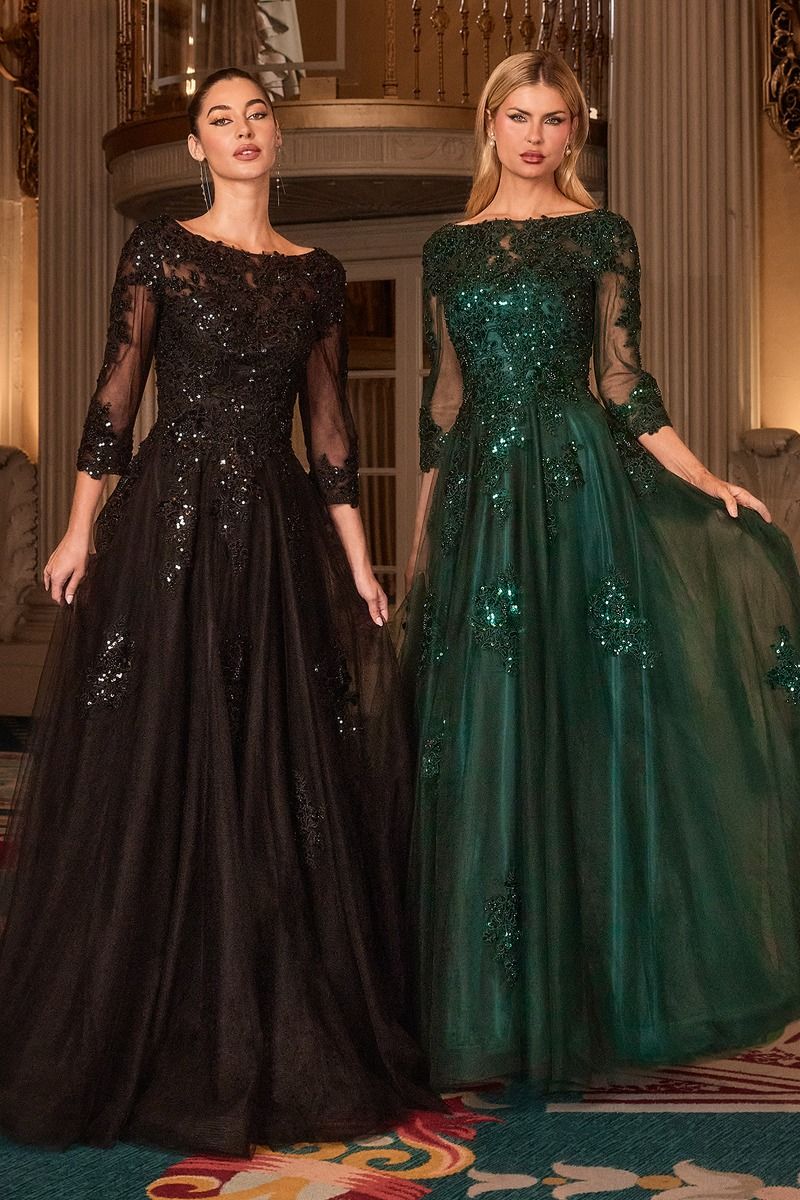LaDivine J883 Long Formal A Line Evening Dress